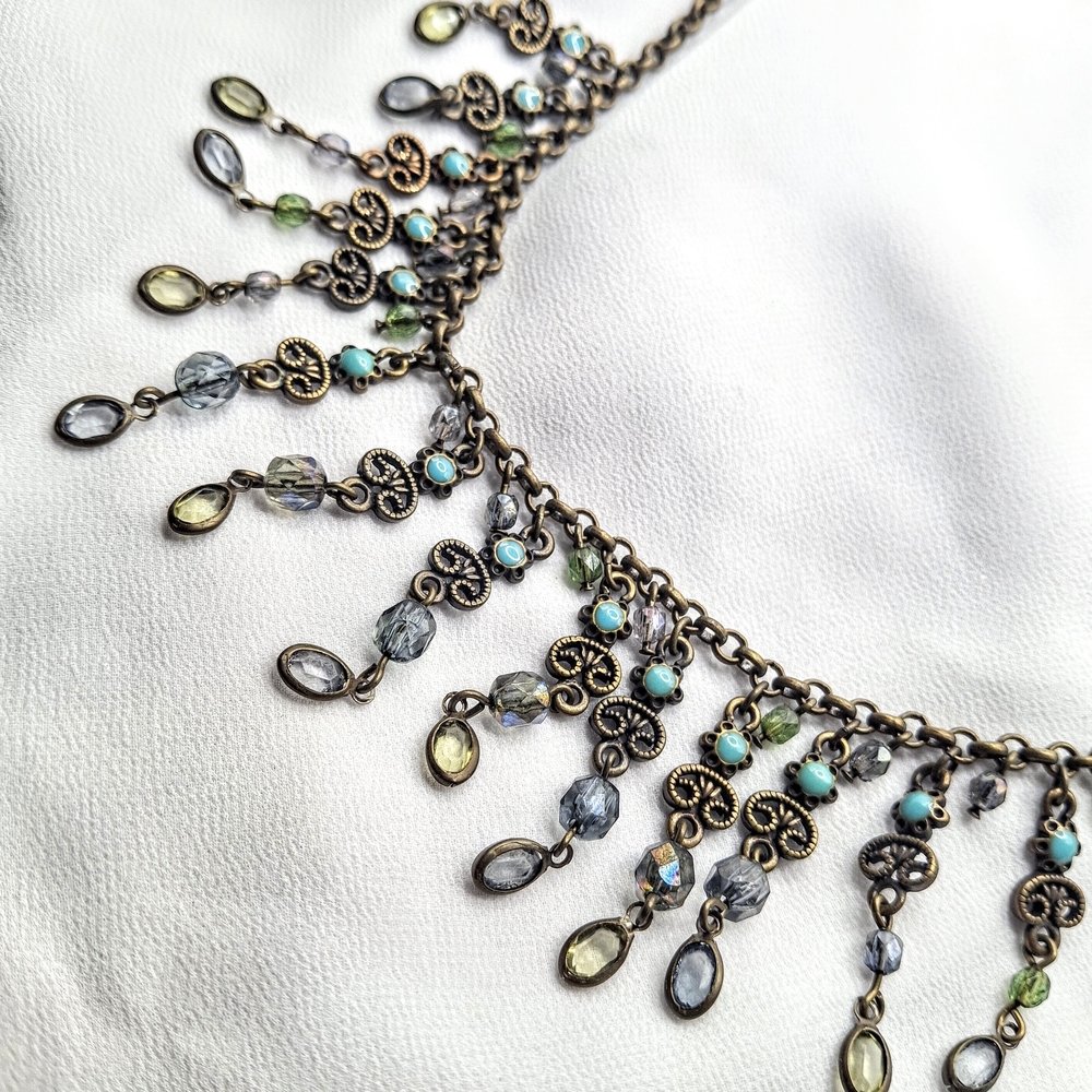 Vintage Avon Blue and Green Fringe Necklace